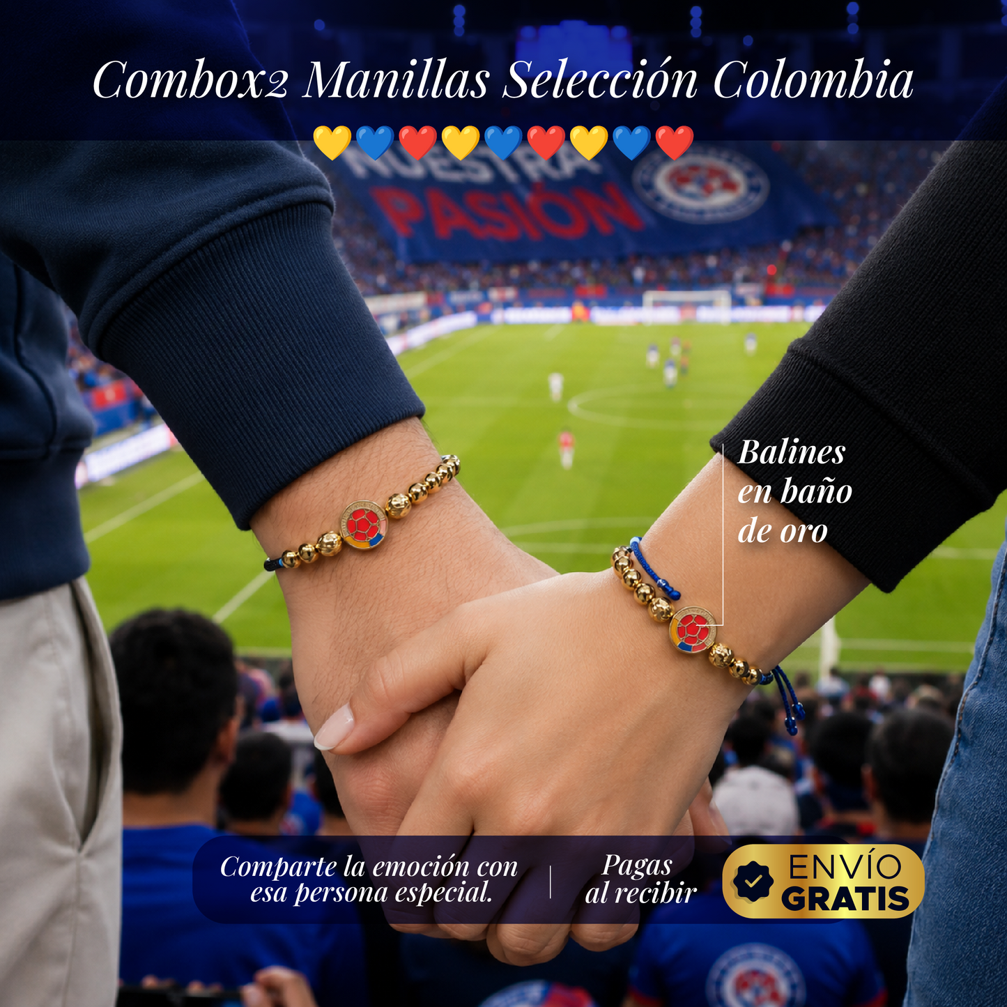 ⚽🔥 ¡SET X 2 PULSERAS CON BALINES EN BAÑO DE ORO! PASIÓN POR LA SELECCIÓN🔥⚽