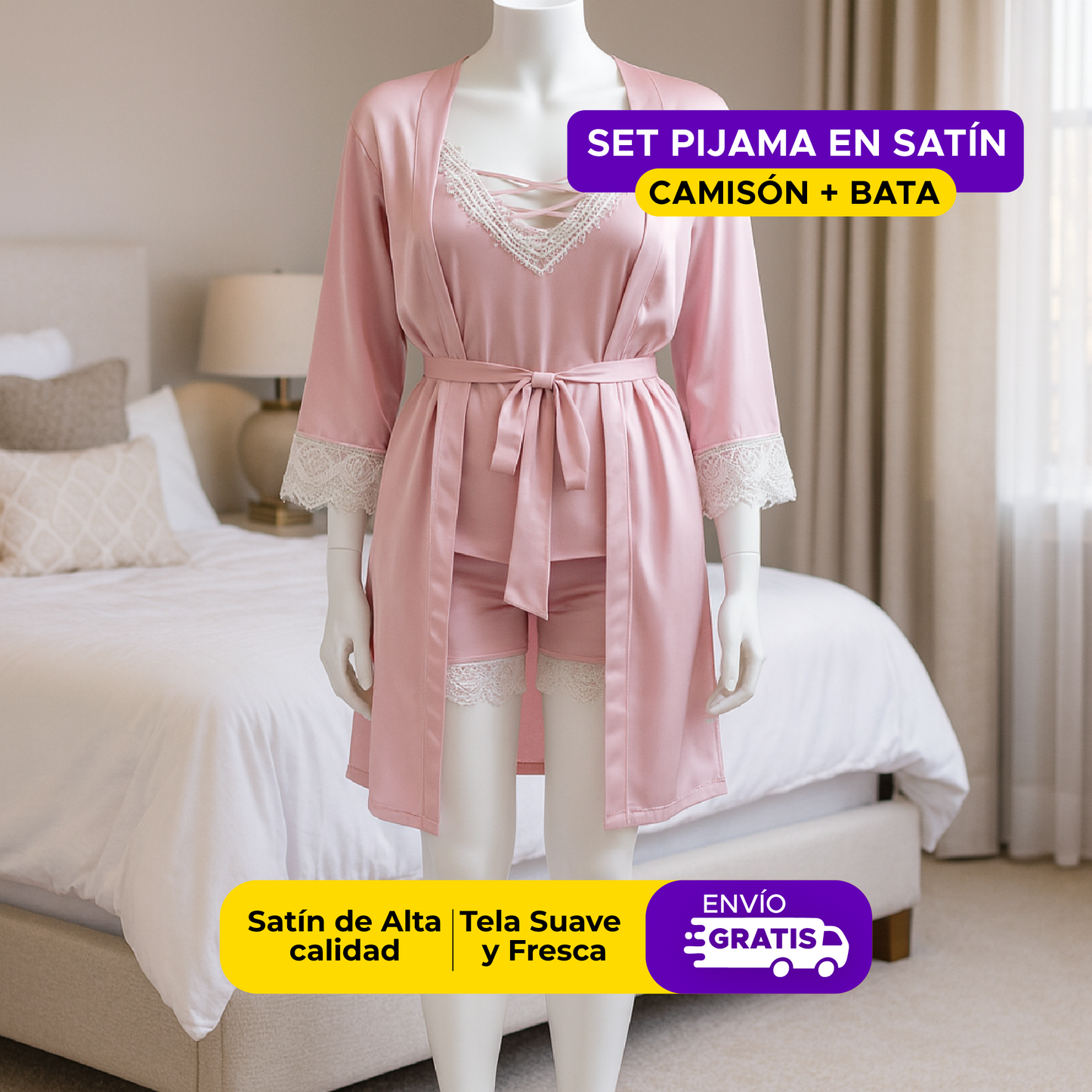 🌙🌸SATÍN SET™ PIJAMA LEVANTADORA EN SATIN 🌙🌸