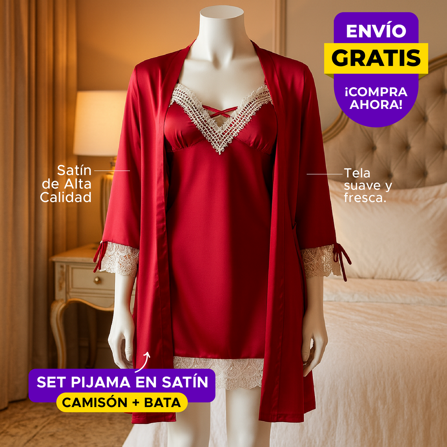 🌙🌸SATÍN SET™ PIJAMA LEVANTADORA EN SATIN 🌙🌸