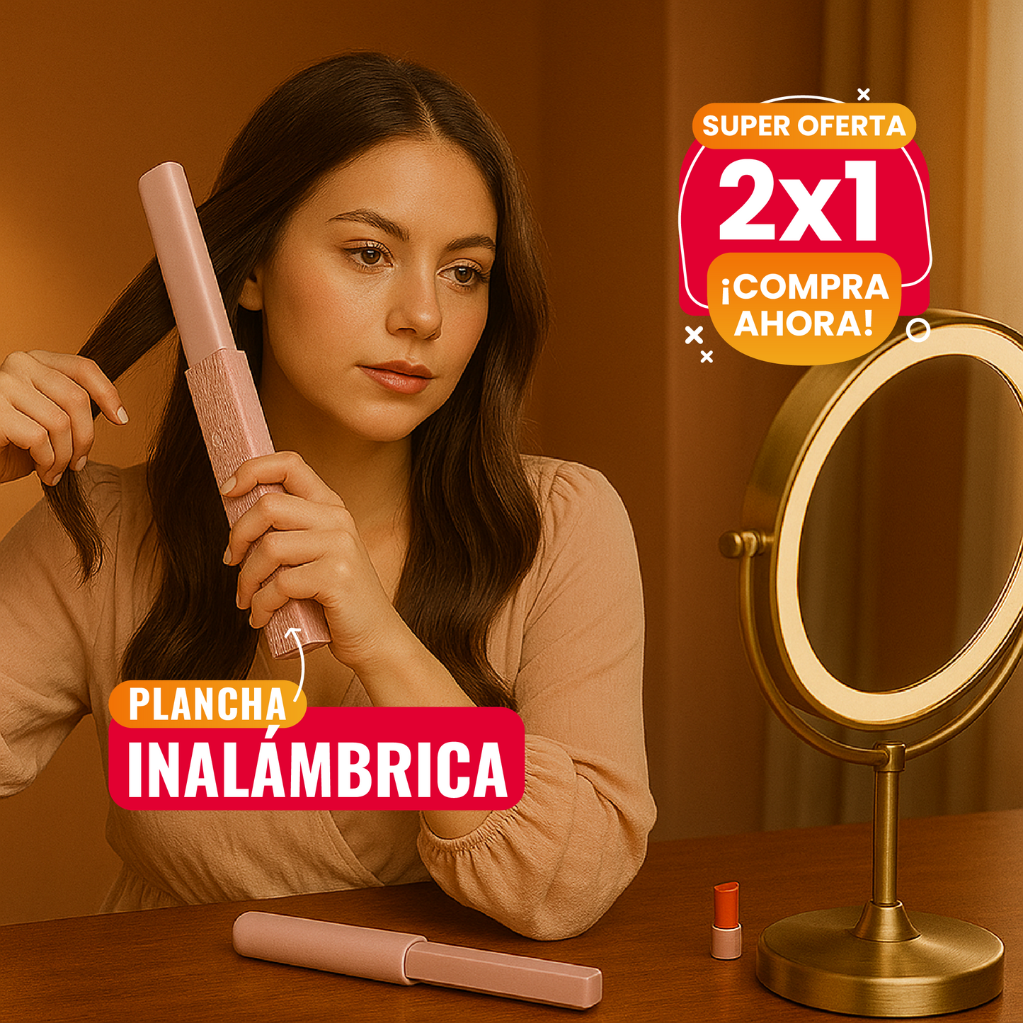 💇♀️GLOWHAIR™ COMBO 2 EN 1 🔥 PLANCHA INALÁMBRICA + RIZADOR EN FRÍO ✨