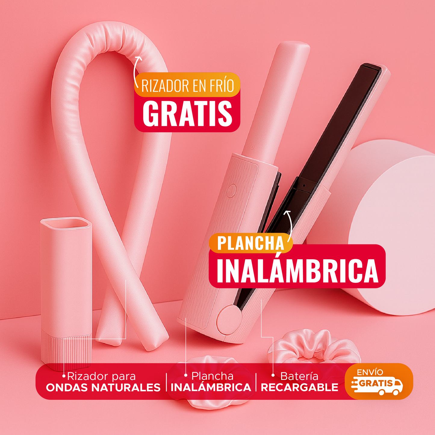 💇♀️GLOWHAIR™ COMBO 2 EN 1 🔥 PLANCHA INALÁMBRICA + RIZADOR EN FRÍO ✨