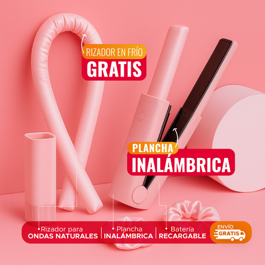 💇♀️GLOWHAIR™ COMBO 2 EN 1 🔥 PLANCHA INALÁMBRICA + RIZADOR EN FRÍO ✨