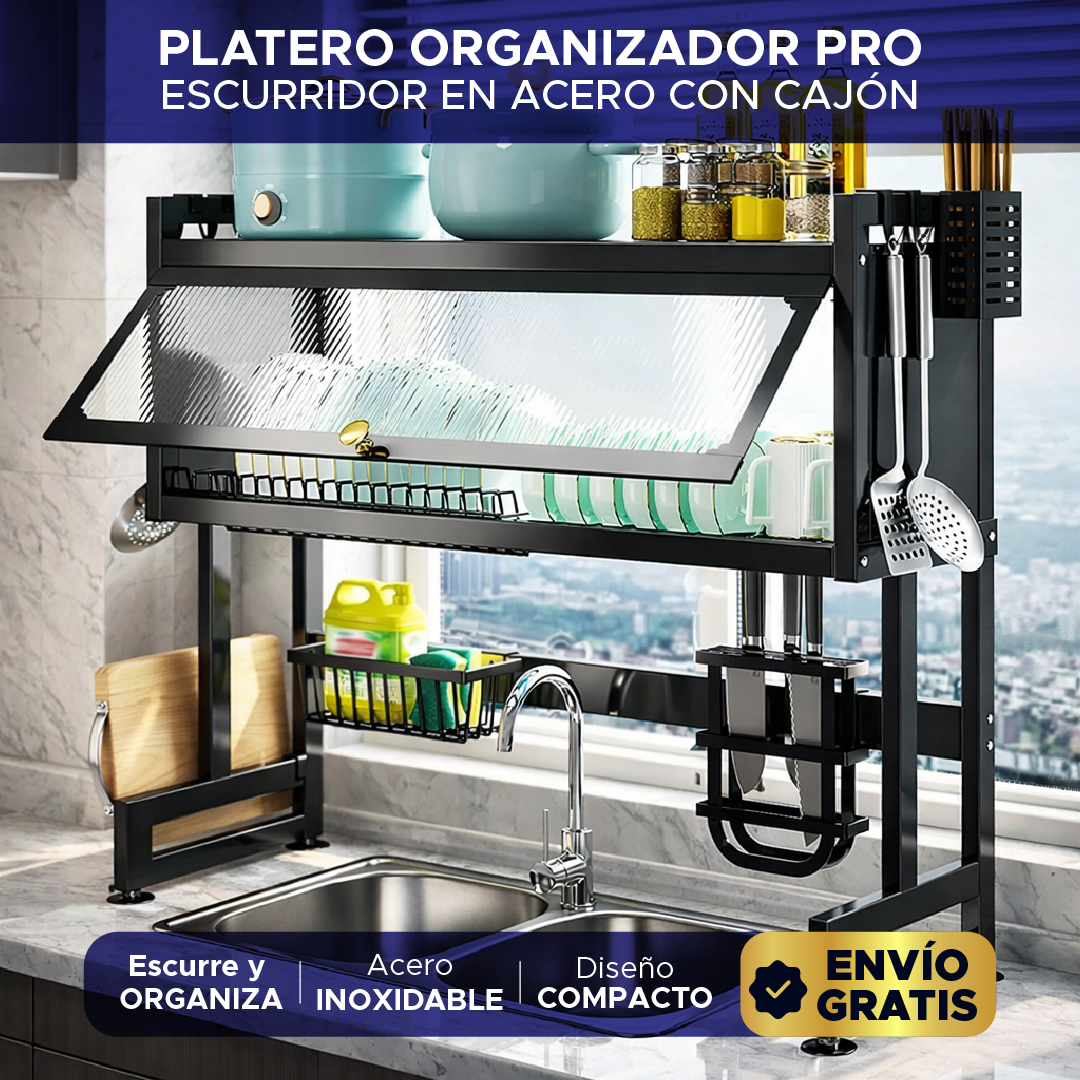 🍽️🧼  Platero Organizador Pro en Acero con Cajón 🏡✨