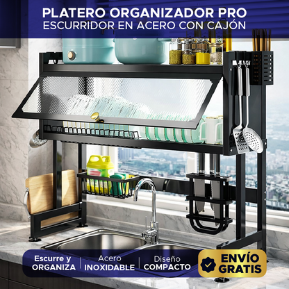 🍽️🧼  Platero Organizador Pro en Acero con Cajón 🏡✨