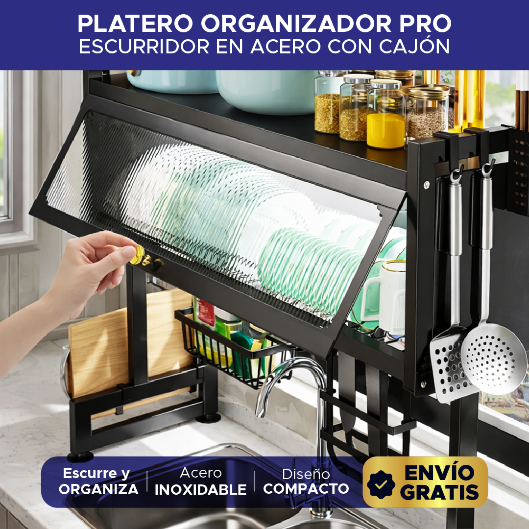 🍽️🧼  Platero Organizador Pro en Acero con Cajón 🏡✨