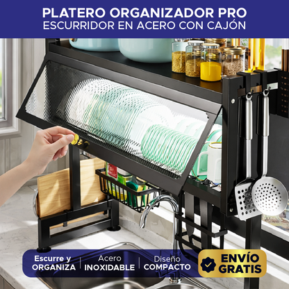 🍽️🧼  Platero Organizador Pro en Acero con Cajón 🏡✨