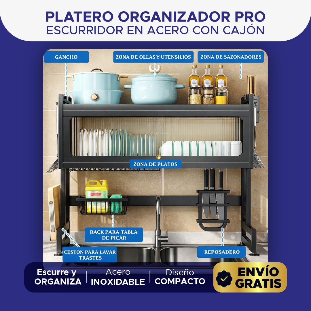 🍽️🧼  Platero Organizador Pro en Acero con Cajón 🏡✨