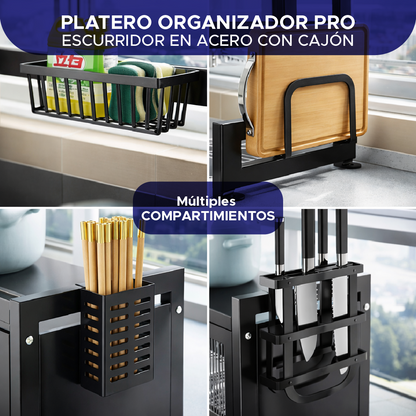 🍽️🧼  Platero Organizador Pro en Acero con Cajón 🏡✨