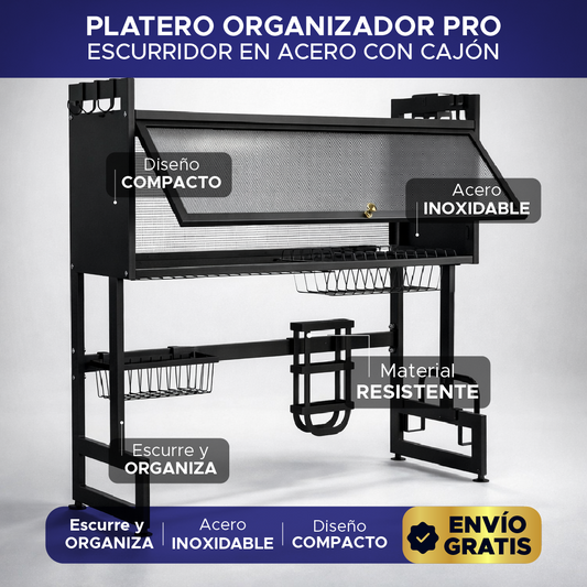 🍽️🧼  Platero Organizador Pro en Acero con Cajón 🏡✨