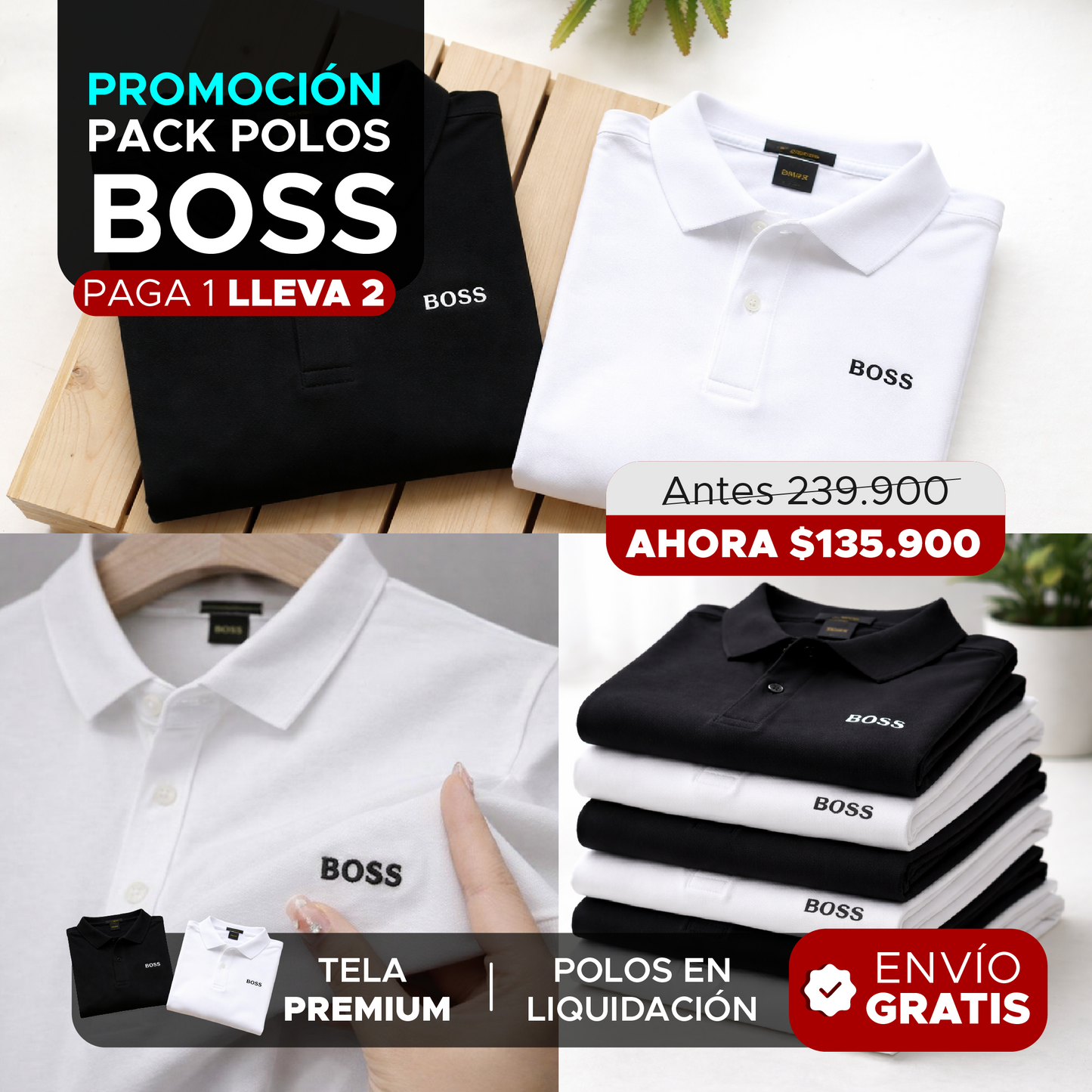 🚨🔥 POLOS BOSS — Pack Liquidación: ¡Paga 1 y Llévate 2! 🔥🚨