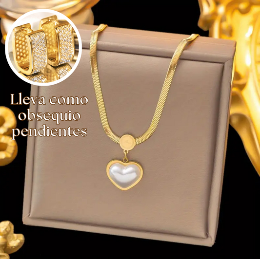 🎁PROMO Elogio Imperial 💛 Collar con baño de  Oro  + Pendientes Diamantados💎