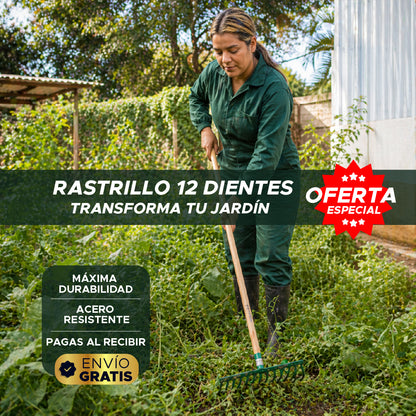 🌿🔥 Rastrillo de acero 12 Dientes 🌱 Transforma tu Jardín 💪