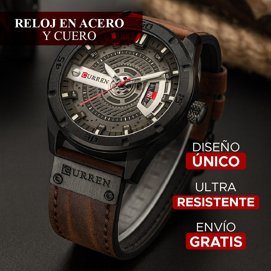 ⭐ RELOJ EN ACERO Y CUERO GENUINO🕰️✨