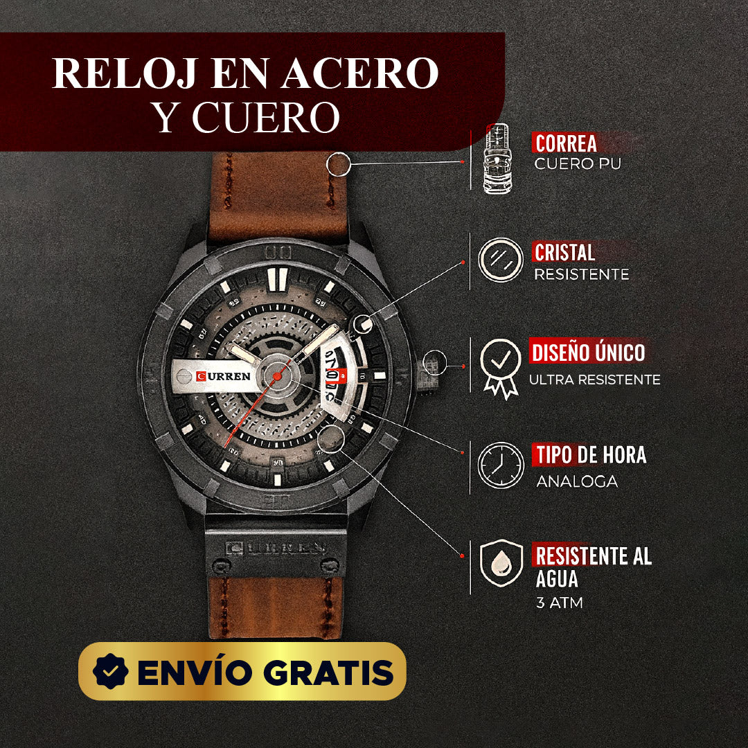 ⭐ RELOJ EN ACERO Y CUERO GENUINO🕰️✨