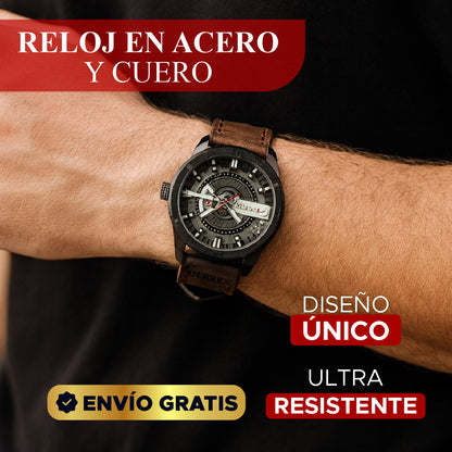 ⭐ RELOJ EN ACERO Y CUERO GENUINO🕰️✨
