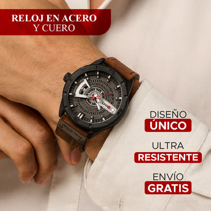 ⭐ RELOJ EN ACERO Y CUERO GENUINO🕰️✨