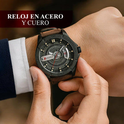 ⭐ RELOJ EN ACERO Y CUERO GENUINO🕰️✨