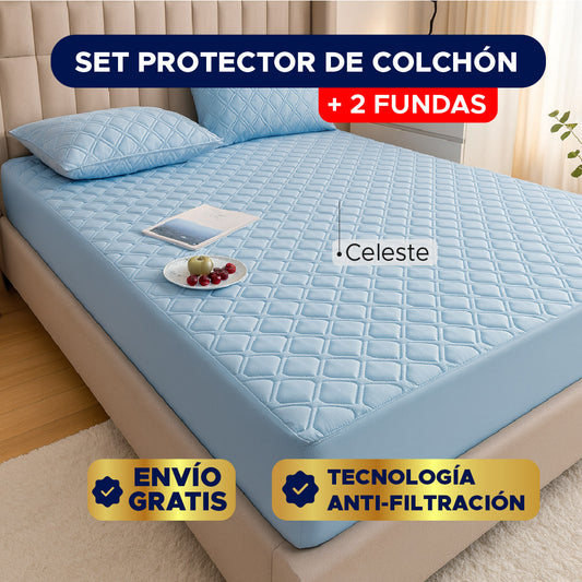 🛏️✨ SET PROTECTOR DE COLCHÓN + 2 FUNDAS PREMIUM 💡