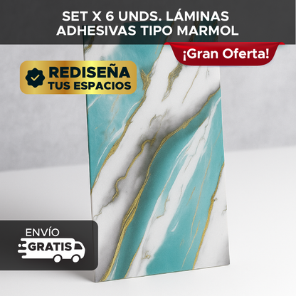 🏡✨ SET X 6 UNIDADES LÁMINAS ADHESIVAS TIPO MÁRMOL 💎