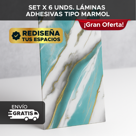 🏡✨ SET X 6 UNIDADES LÁMINAS ADHESIVAS TIPO MÁRMOL 💎