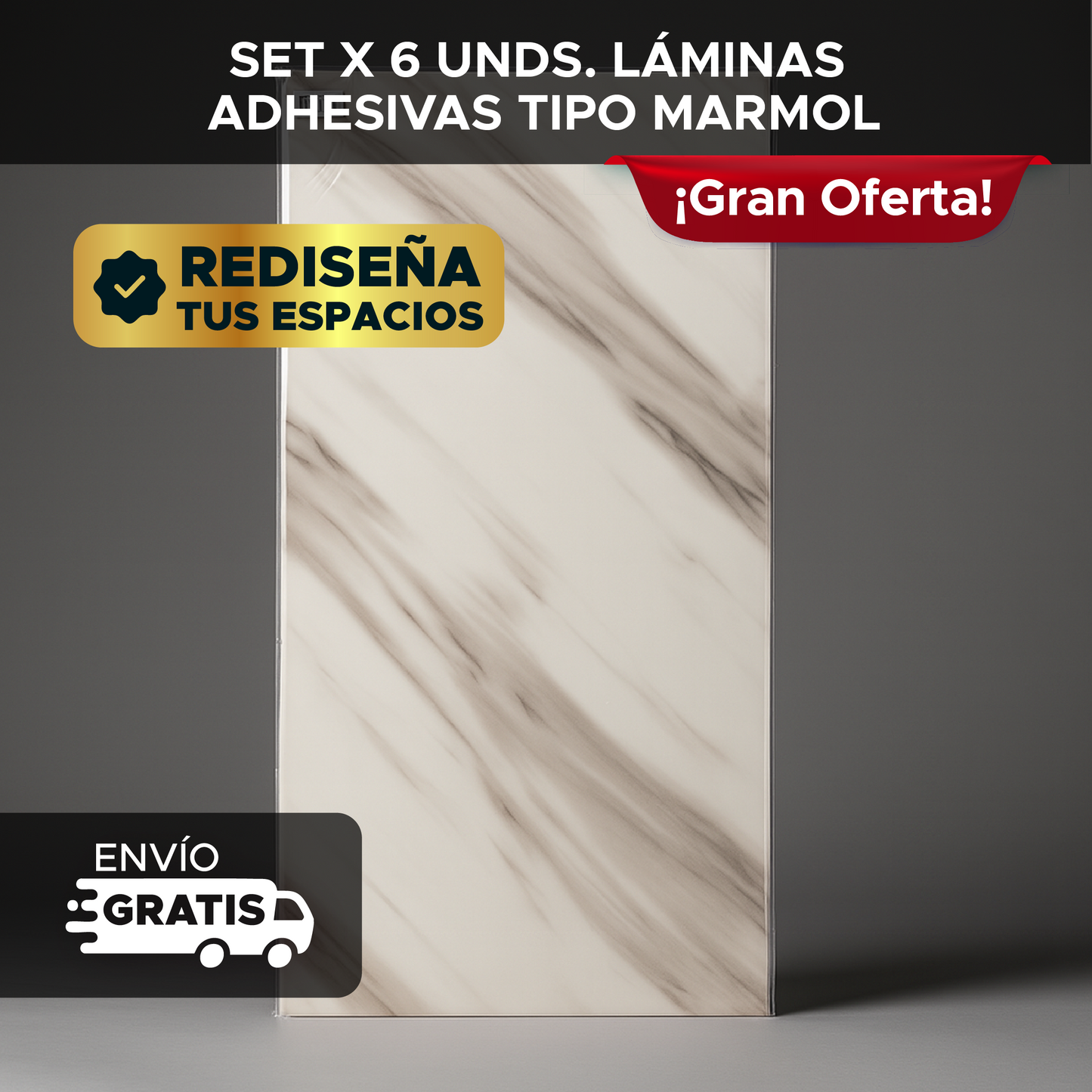 🏡✨ SET X 6 UNIDADES LÁMINAS ADHESIVAS TIPO MÁRMOL 💎