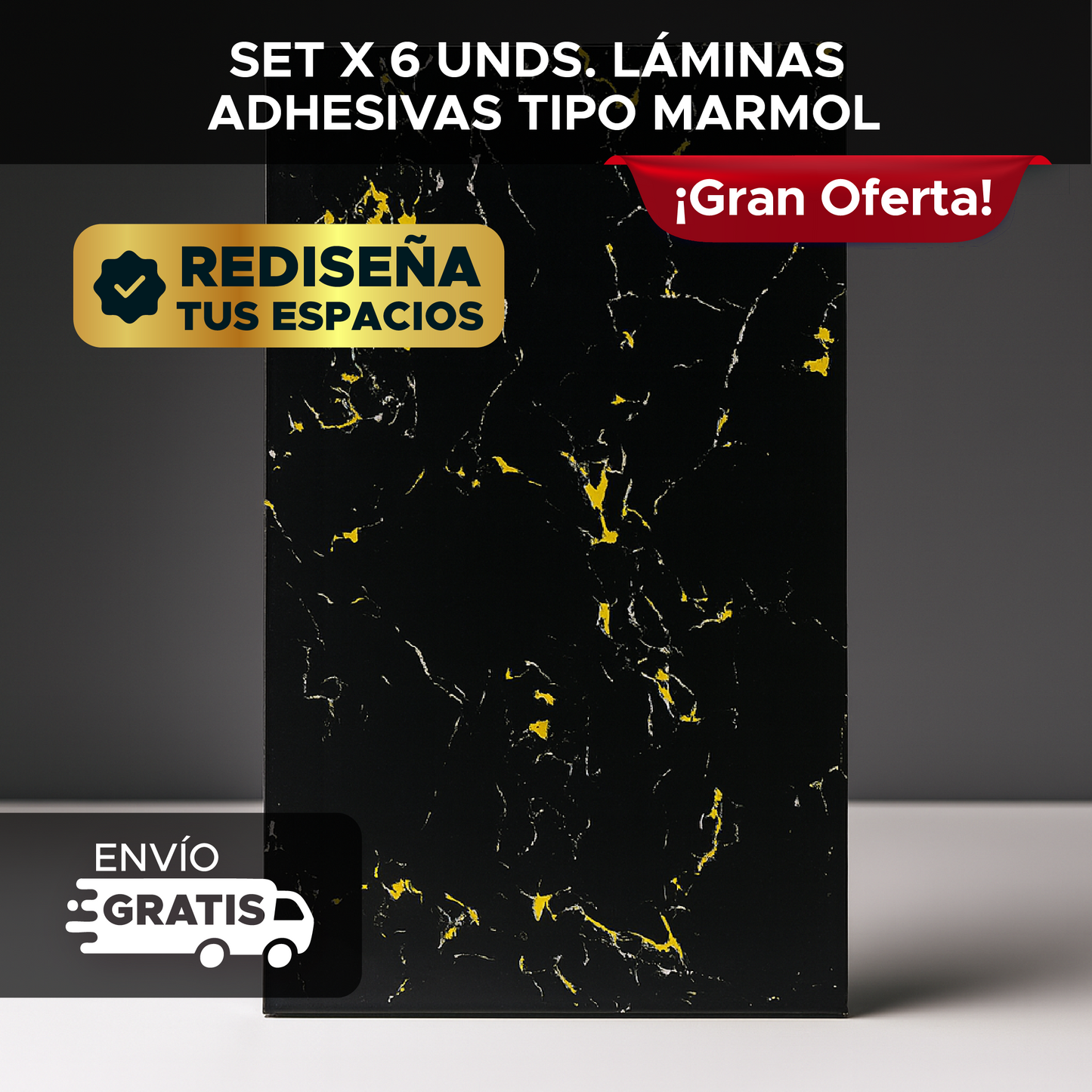 🏡✨ SET X 6 UNIDADES LÁMINAS ADHESIVAS TIPO MÁRMOL 💎