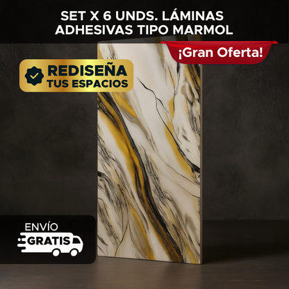 🏡✨ SET X 6 UNIDADES LÁMINAS ADHESIVAS TIPO MÁRMOL 💎