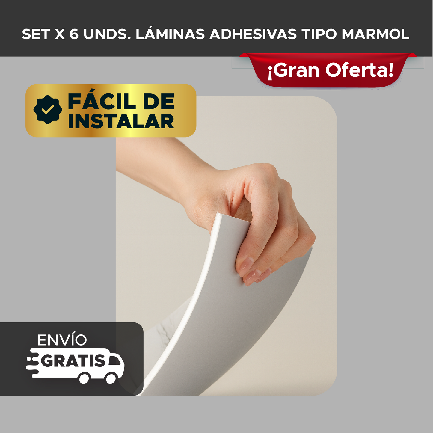 🏡✨ SET X 6 UNIDADES LÁMINAS ADHESIVAS TIPO MÁRMOL 💎