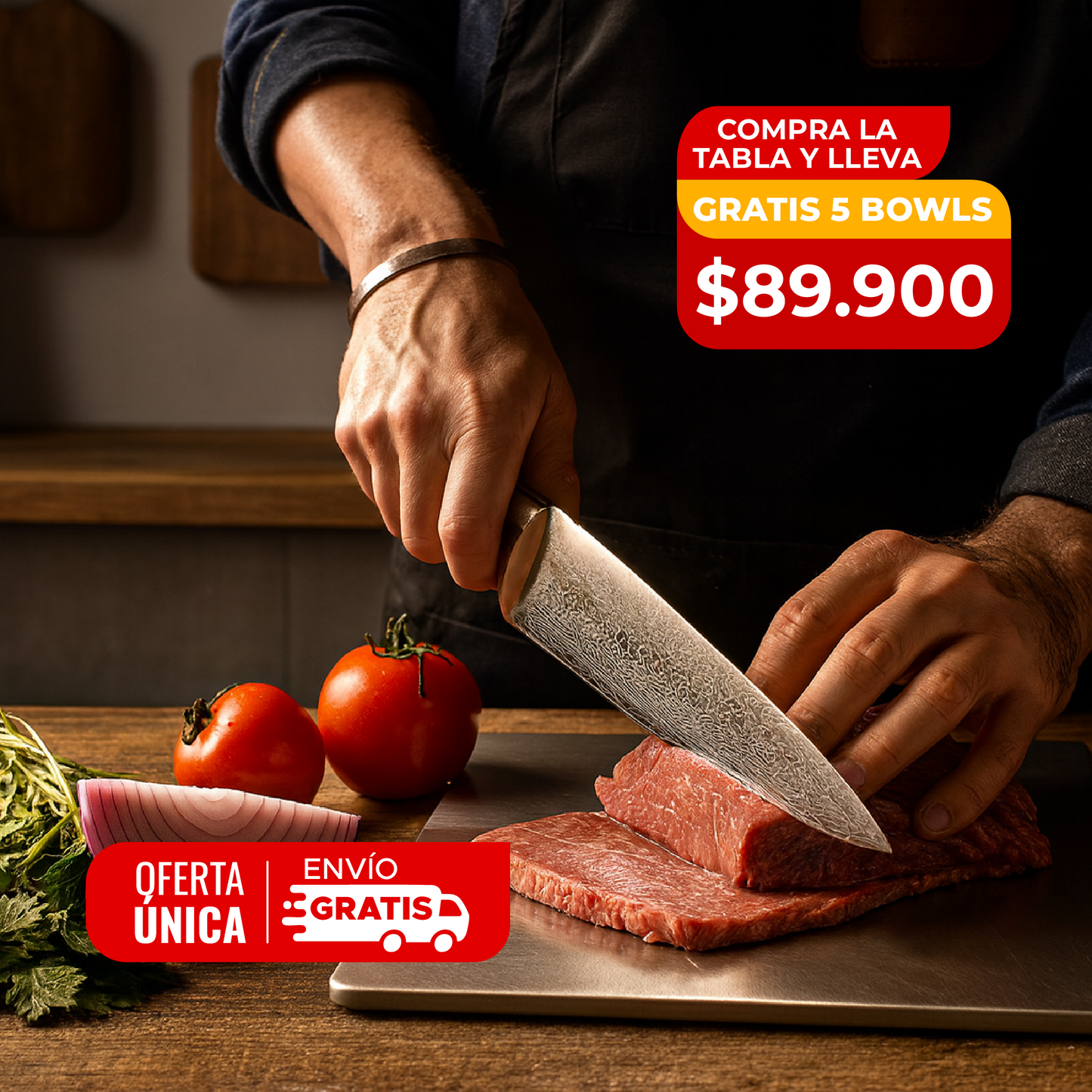 🔥COMBO TABLA EN ACERO + 5 BOWLS GRATIS  CON ALTA DURABILIDAD🔪