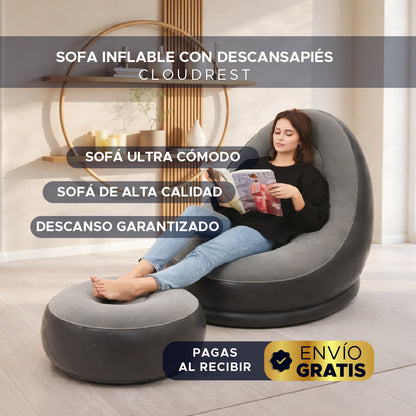 🌟🛋️ CloudRest™ Sofa Inflable Premium 💨✨ Con Descansapiés 💎