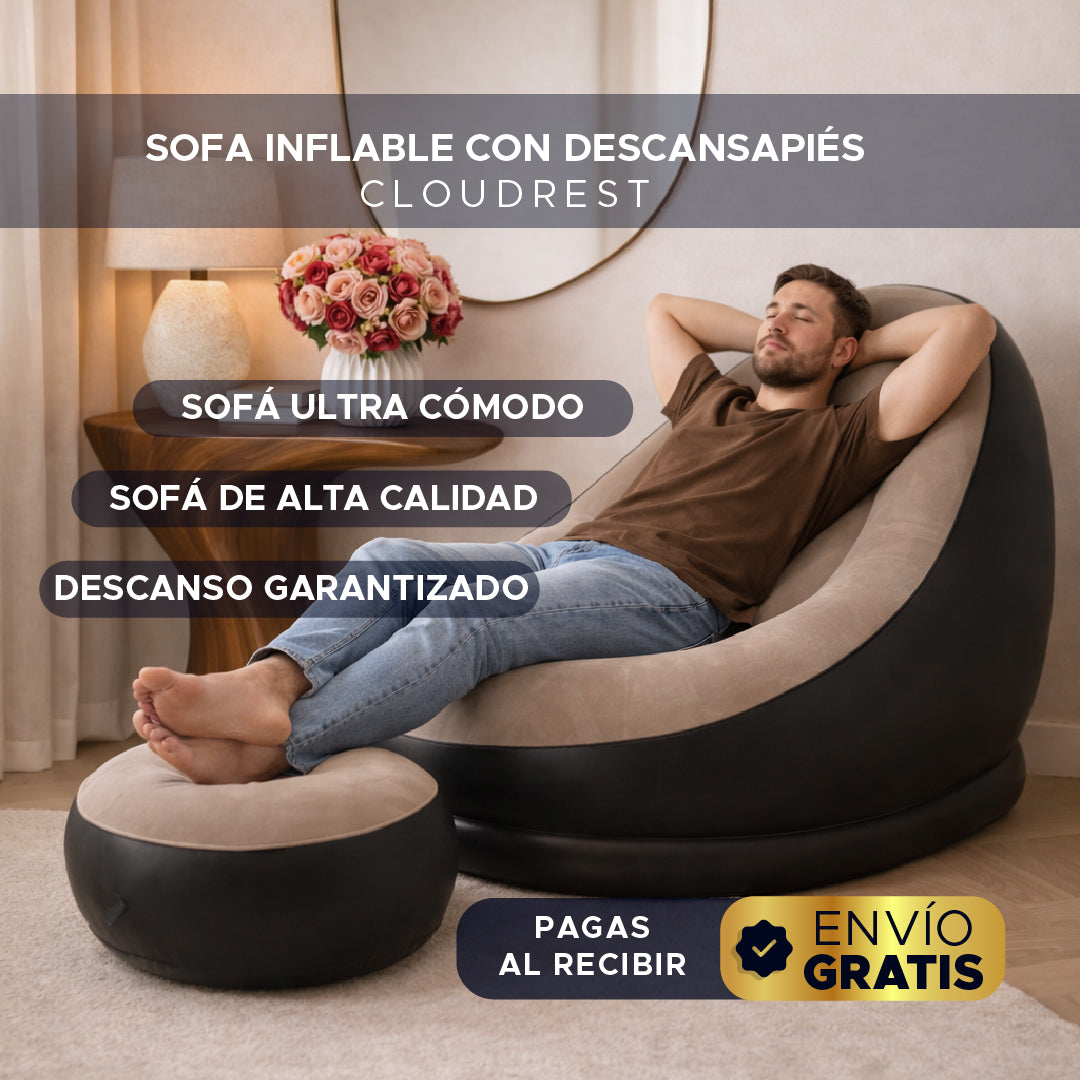 🌟🛋️ CloudRest™ Sofa Inflable Premium 💨✨ Con Descansapiés 💎