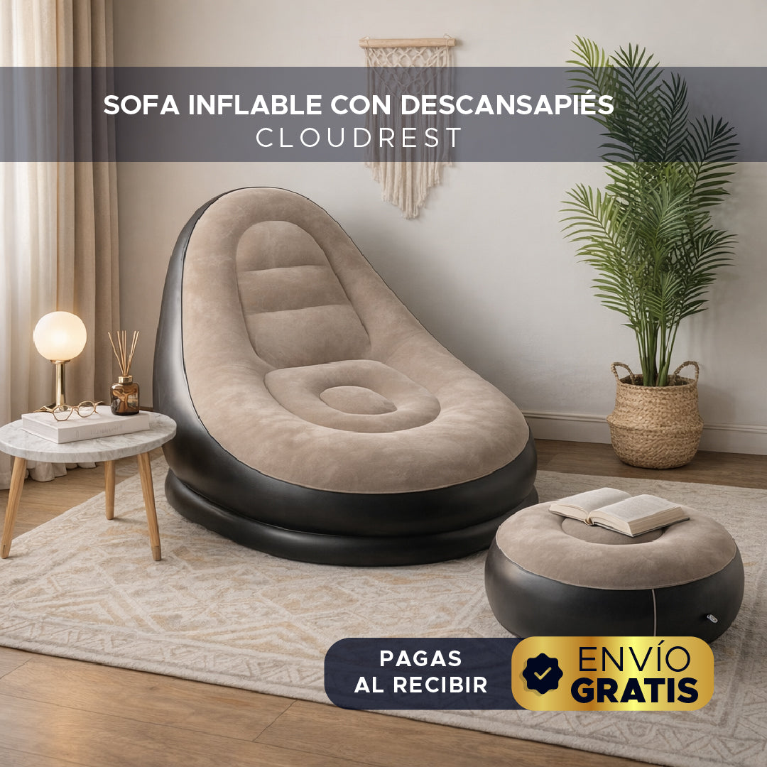 🌟🛋️ CloudRest™ Sofa Inflable Premium 💨✨ Con Descansapiés 💎