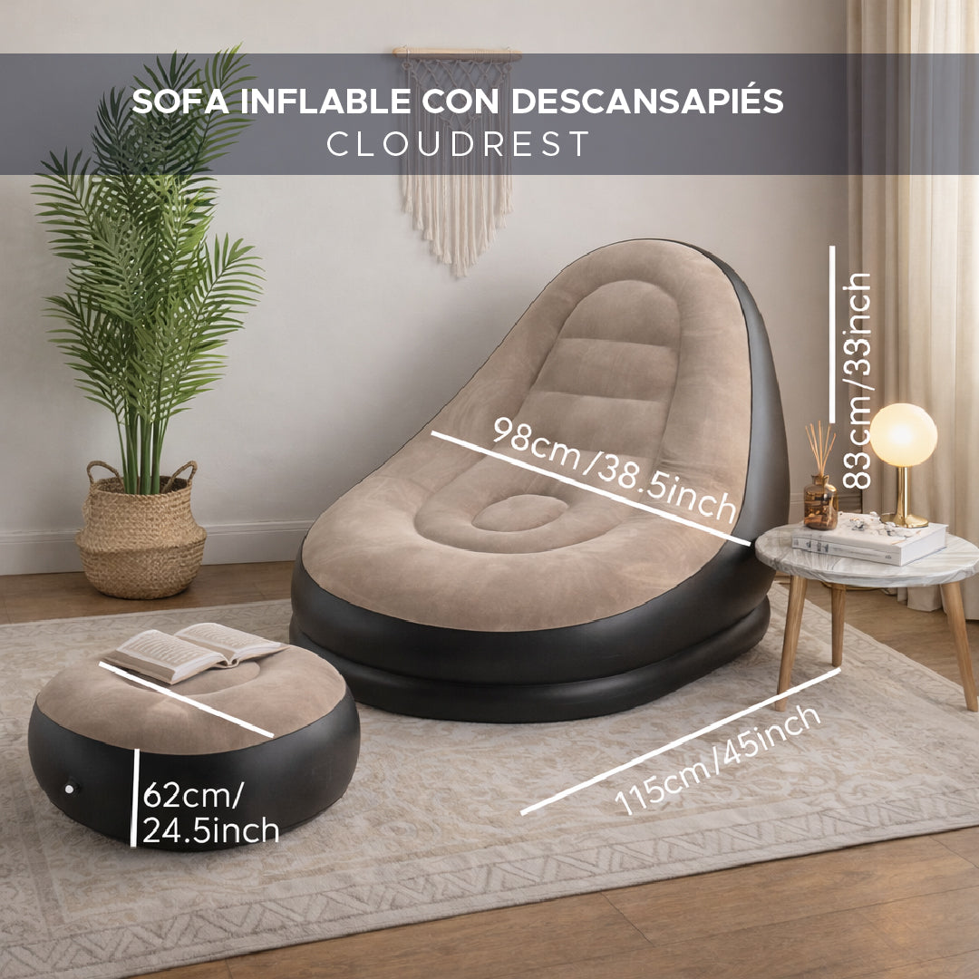 🌟🛋️ CloudRest™ Sofa Inflable Premium 💨✨ Con Descansapiés 💎