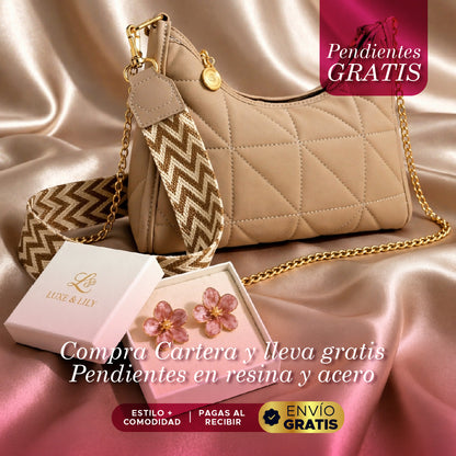 👜💖 Set Elegance Bloom 🌸👑 Cartera Luxe + Aretes Floral Gold 👜🌷