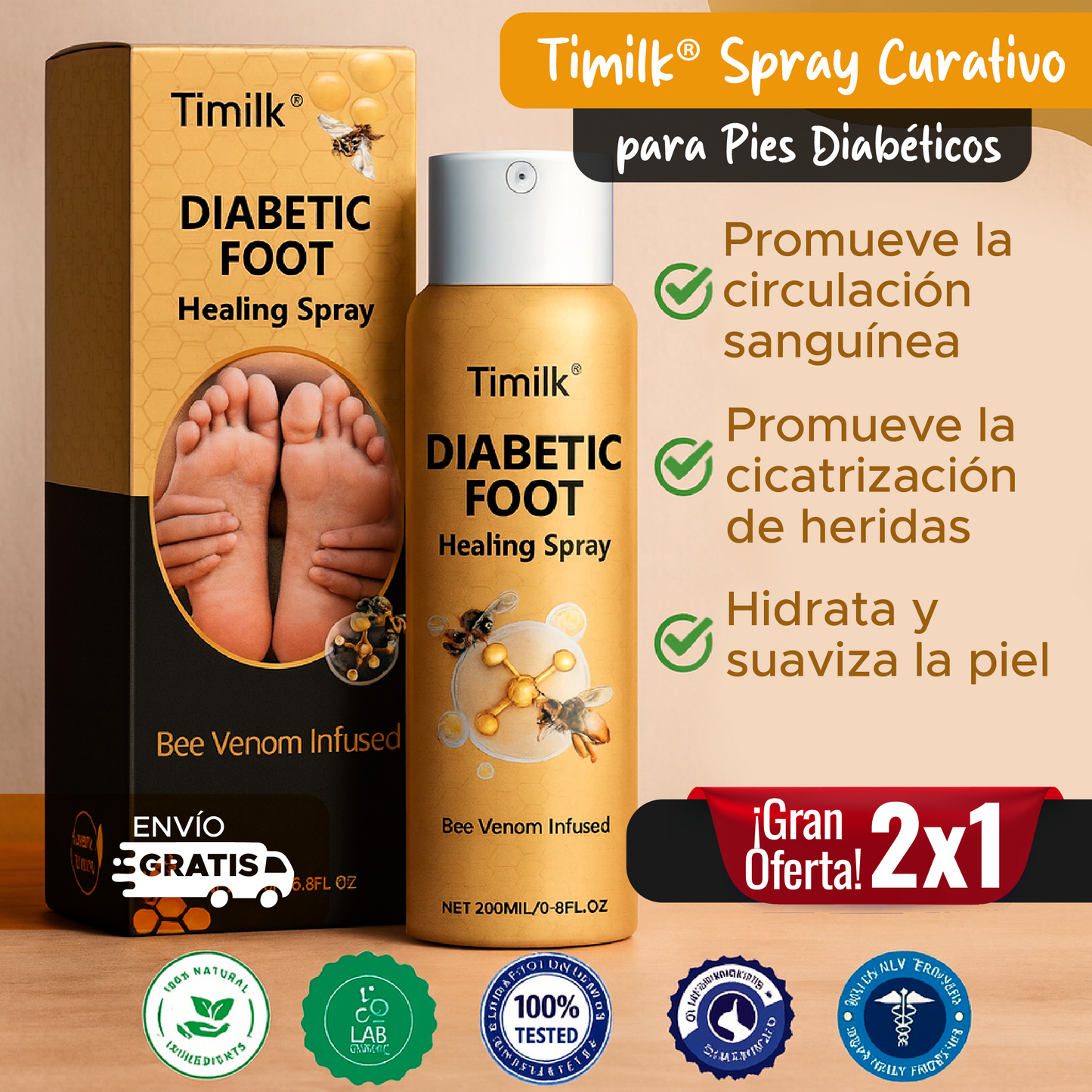 🦶✨ TIMILK® 2x1 SPRAY CURATIVO PARA PIES DIABÉTICOS A BASE DE VENENO DE ABEJASS 🐝