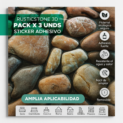 🏡RUSTIC STONE 3D ✨PAGA 1 Y LLEVA 2 PACKS DE STICKER ADHESIVOS X3 C/U