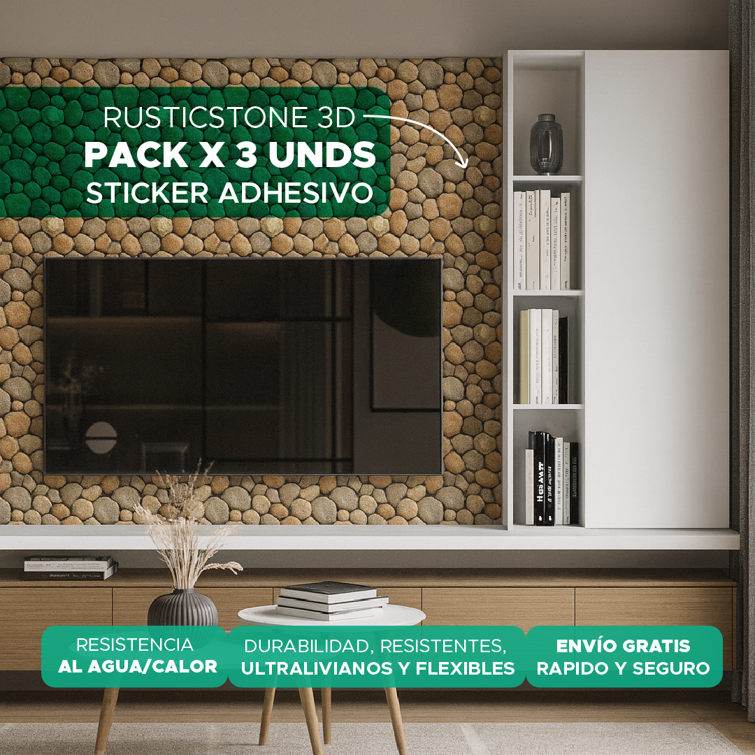 🏡RUSTIC STONE 3D ✨PAGA 1 Y LLEVA 2 PACKS DE STICKER ADHESIVOS X3 C/U