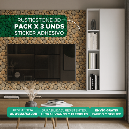 🏡RUSTIC STONE 3D ✨PAGA 1 Y LLEVA 2 PACKS DE STICKER ADHESIVOS X3 C/U