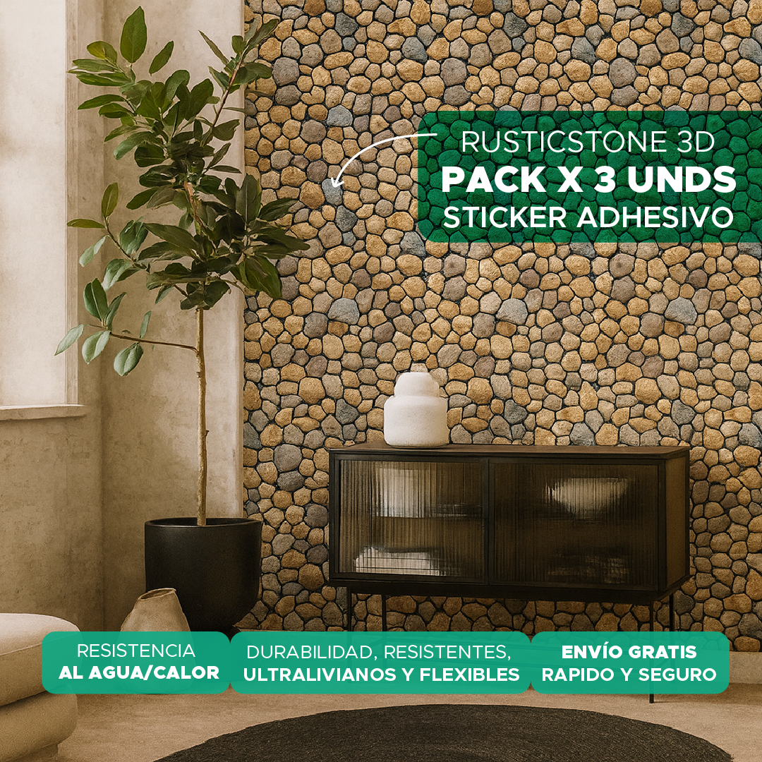 🏡RUSTIC STONE 3D ✨PAGA 1 Y LLEVA 2 PACKS DE STICKER ADHESIVOS X3 C/U