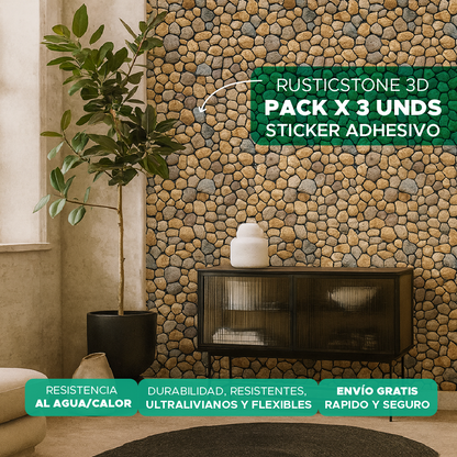 🏡RUSTIC STONE 3D ✨PAGA 1 Y LLEVA 2 PACKS DE STICKER ADHESIVOS X3 C/U