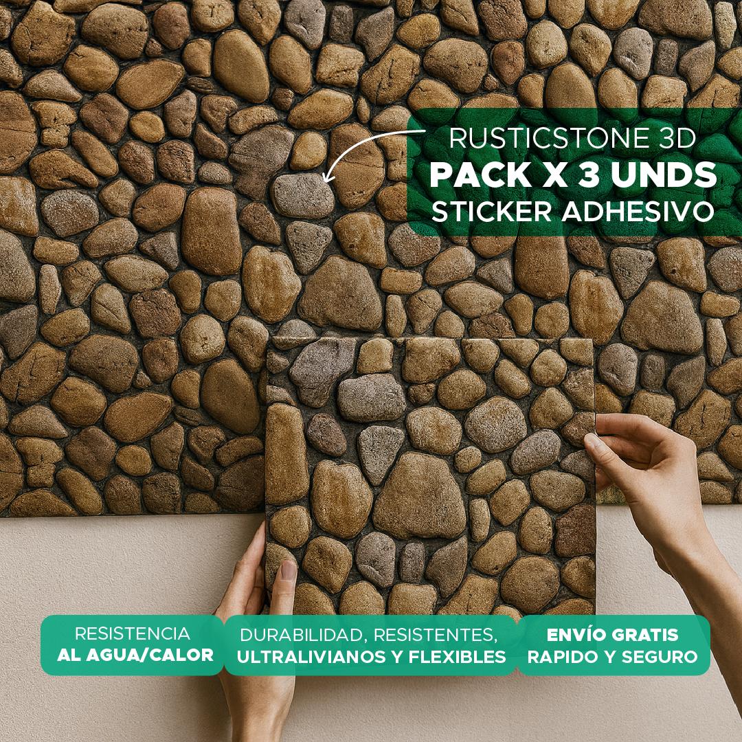 🏡RUSTIC STONE 3D ✨PAGA 1 Y LLEVA 2 PACKS DE STICKER ADHESIVOS X3 C/U