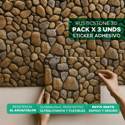 🏡RUSTIC STONE 3D ✨PAGA 1 Y LLEVA 2 PACKS DE STICKER ADHESIVOS X3 C/U