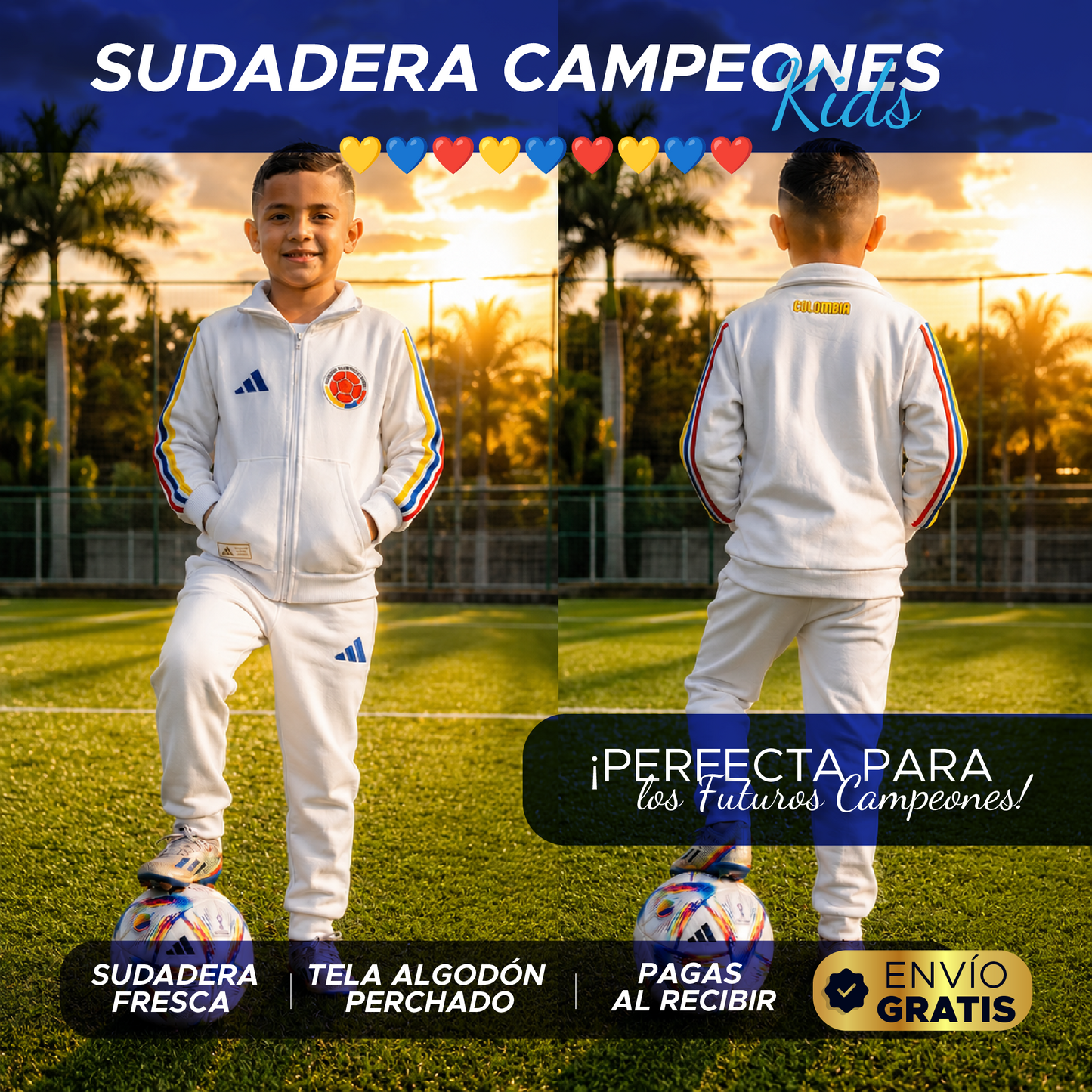 SUDADERA CAMPEONES KIDS 🇨🇴⚽ ¡LA SUDADERA OFICIAL DE LOS PEQUEÑOS HINCHAS! ⚽🇨🇴