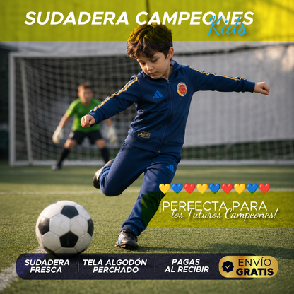 SUDADERA CAMPEONES KIDS 🇨🇴⚽ ¡LA SUDADERA OFICIAL DE LOS PEQUEÑOS HINCHAS! ⚽🇨🇴