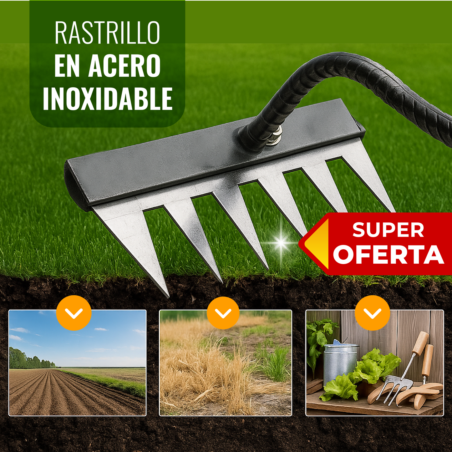 🌱GARDEN PRO! RASTRILLO EN ACERO DE ALTA DURABILIDAD