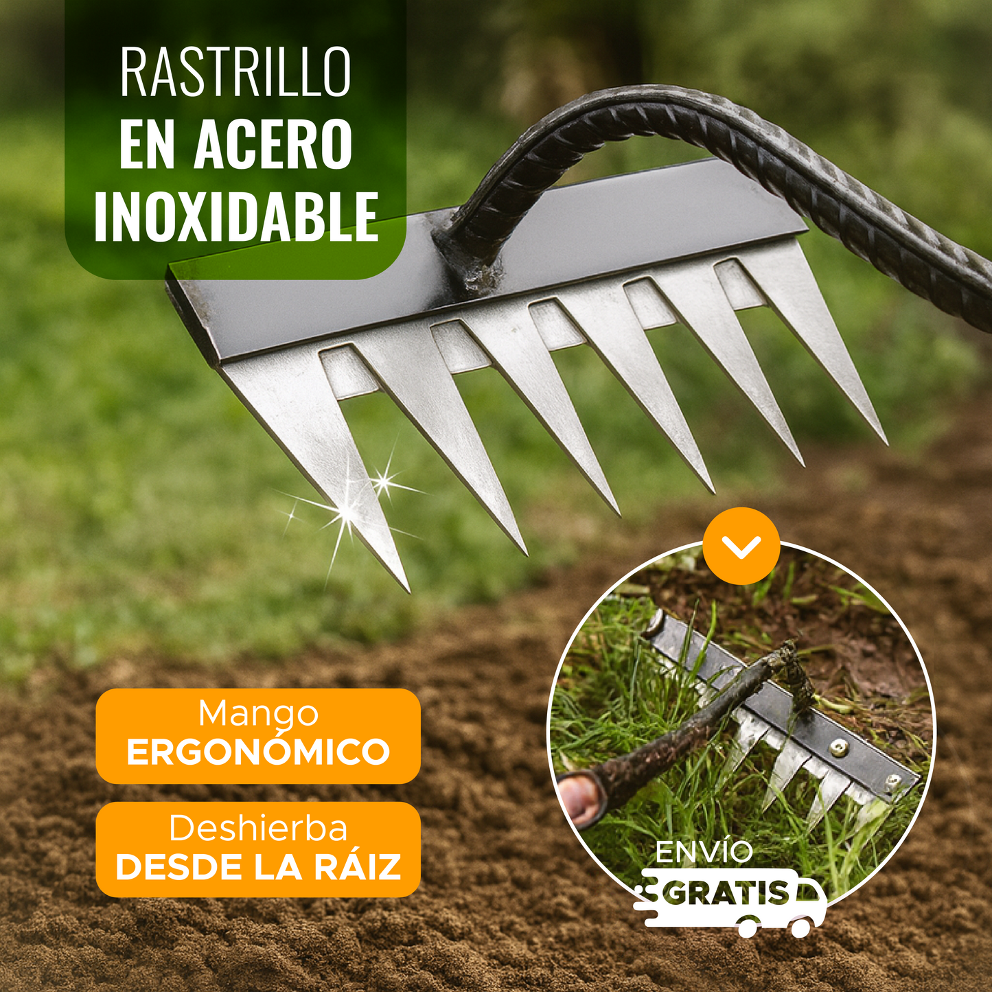 🌱GARDEN PRO! RASTRILLO EN ACERO DE ALTA DURABILIDAD