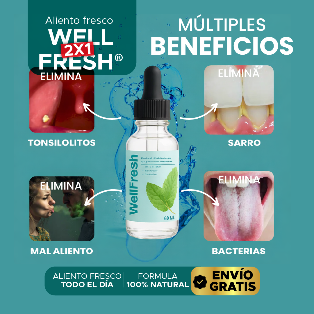 😁 Well Fresh® Spray Bucal🎁🔥Adiós mal aliento 2x1 + ENVÍO GRATIS por tiempo limitado 🚚✨