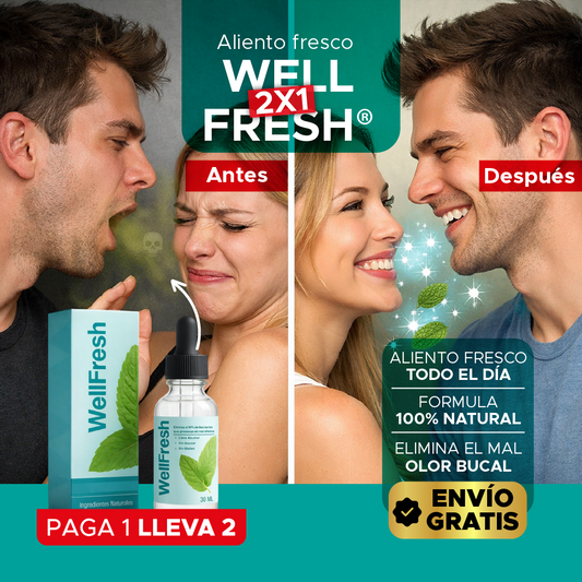 😁 Well Fresh® Spray Bucal🎁🔥Adiós mal aliento 2x1 + ENVÍO GRATIS por tiempo limitado 🚚✨